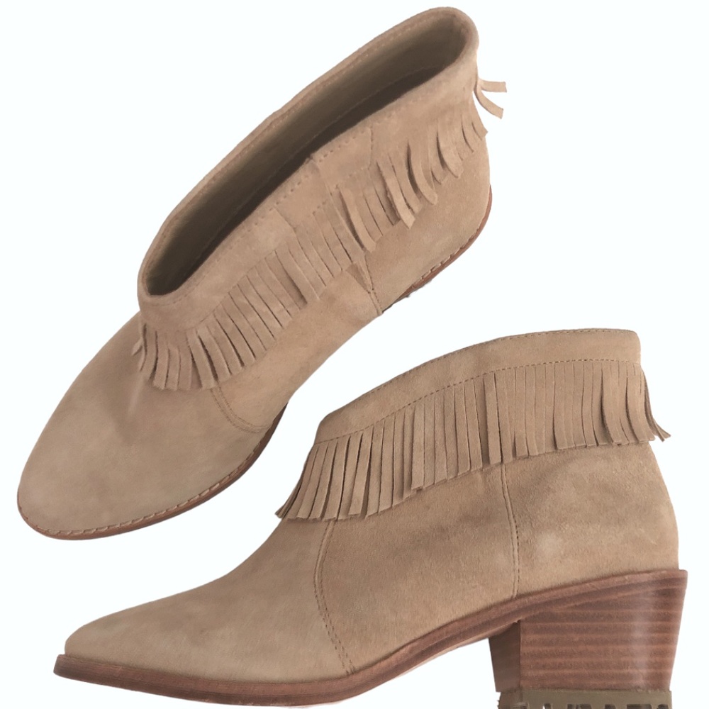 Joie Makena Western Suede Fringe Bootie Sz 7